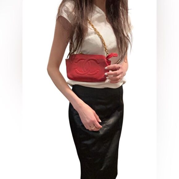 Chanel red leather big pouch - Picture 5 of 16